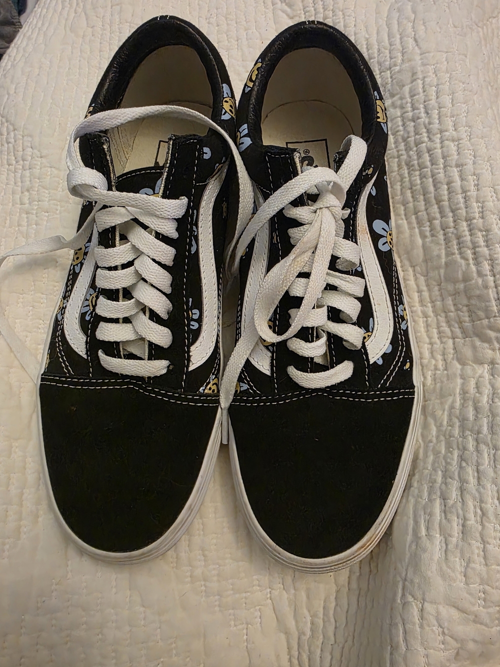 Black Vans Low-Top Lace-Up Sneakers with Floral Accent